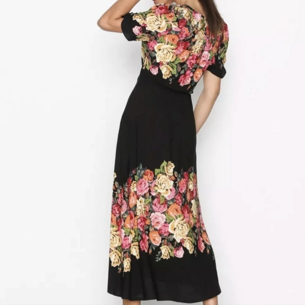 Free People Jamie Floral Midi Dress Black Women's XS